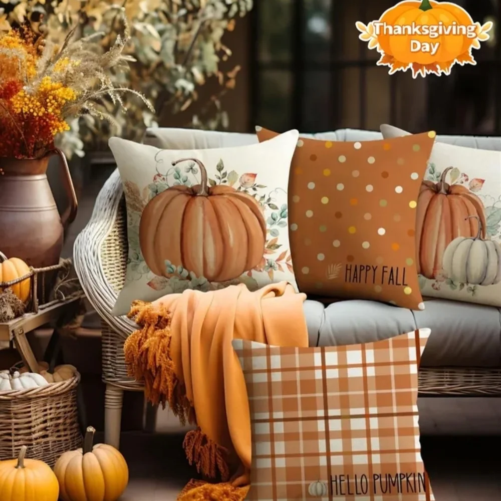 Set of 4 Fall Pumpkin Throw Pillows Covers